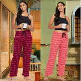 Cotton printed maxi pyjama set for women (pack of 2) - Elastic waistband, drawstring, and side pockets - Perfect for lounging and sleeping, stylish casual wear